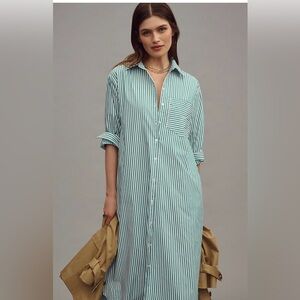 Maeve The Soren Striped Green and White Button Down Maxi Dress
